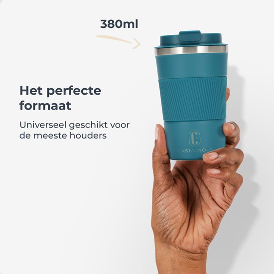 Castagnola Thermos Cup - Kaffeebecher To Go - Reisebecher für Kaffee und Tee - Teebecher - 380 ML - Edelstahl - Blau