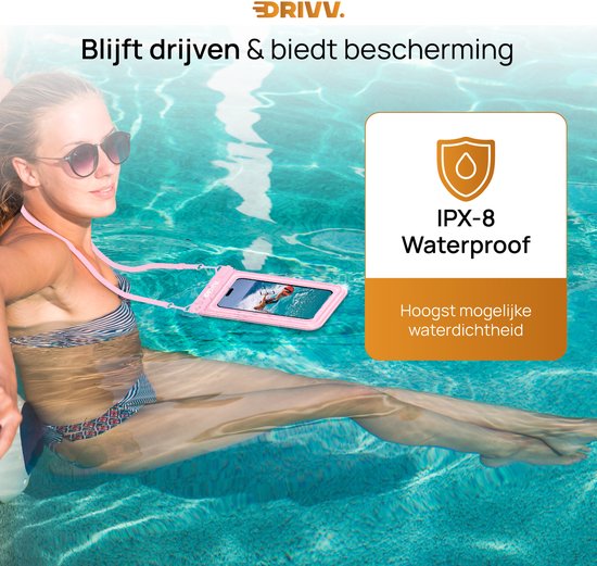 Drivv. Wasserdichte Luxus-Telefonhülle - schwimmend - doppelter Clip-Verschluss - bis zu 6,8 Zoll - Unterwasser-Telefonhülle - Pink