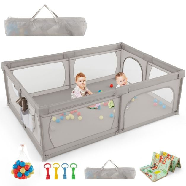 Coast Baby Laufstall mit 50 Bällen und 2 Türen - 206 x 147 cm - grau