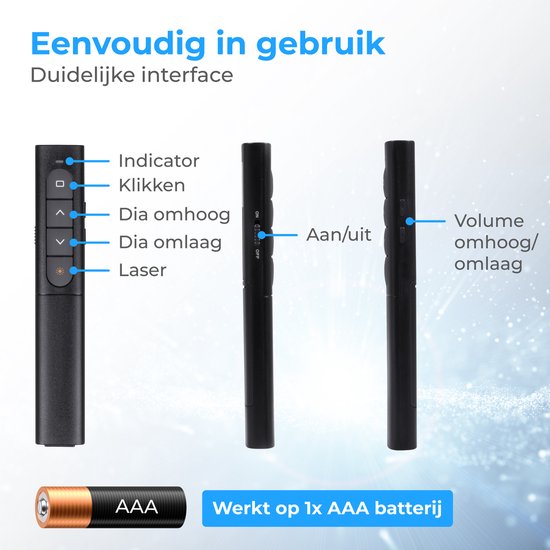 Nuvance - Presentation Clicker - Kabelloser Presenter für Präsentationen - USB Powerpoint-Fernbedienung mit Laserpointer - Schwarz