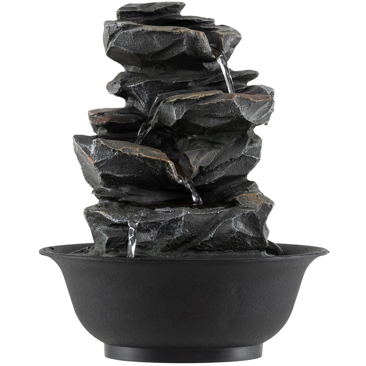 Coast Tischwasserfontäne – Wasserfall im Fels-Look – LED-Beleuchtung – schwarz – 21,5 x 26 cm