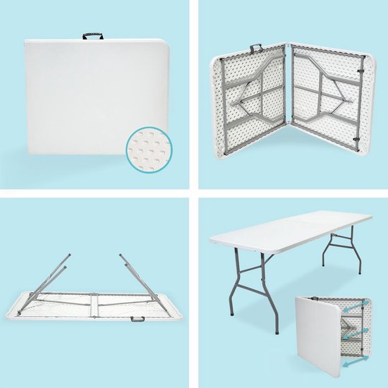 LifeGoods Zusammenklappbarer Tisch - 70x180cm - Verstellbarer und stabiler Klapptisch - Wetterfest - Outdoor-Klapptisch - Weiß