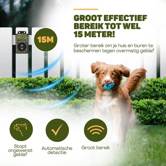 Vulpes Goods® Pets - Ultraschall-Antibellgerät PRO - Deluxe Hundetrainer - Wiederaufladbar - Automatischer Betrieb - Kein Schock - Wasserfest - Für alle Hunde - Innen & Außen - 15m Reichweite - 3 Stufen - Antibellen - Hundetrainer