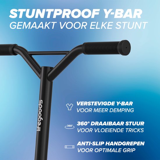 LifeGoods Stuntstep Fly Pro - 6+ Jahre - Schritt für Kinder - Jungen/Mädchen - 100mm - 100KG - Schwarz/Blau