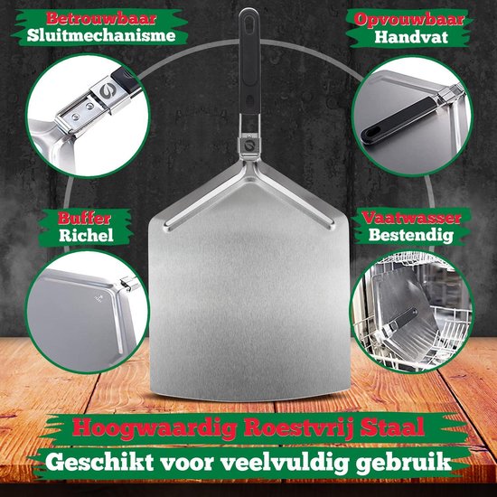 Ecowize Pizzaschneider für Grill und Backofen - Edelstahl Pizzaschneider quadratisch 30cm mit zusammenklappbarem Griff - Mit extra professionellem Pizzaschneider