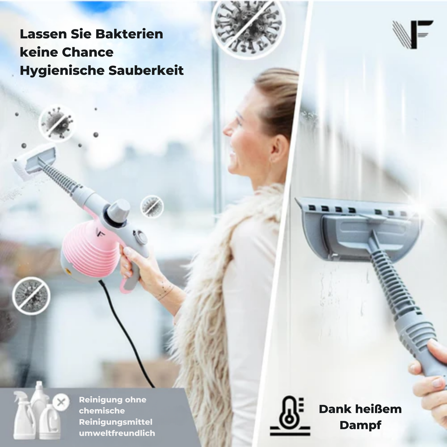 Neighbour's Friend Hand-Dampreiniger – Dampregelung – Inklusive 10 Zubehörteile – 350-ml-Tank – Rosa