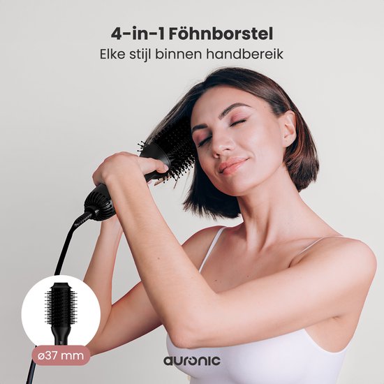 Auronic 4-in-1 Haartrocknerbürste - Airstyler - Kämme - Styles - Locken - Föhnen - 37 mm Lockenbürste - 360 Grad Luftstrom - Schwarz/Schwarz