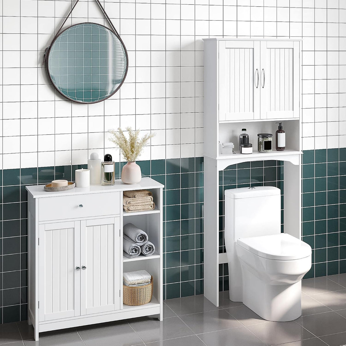 Yaheetech Badezimmerschrank mit Schublade und Tür – verstellbare Einlegeböden – 80 x 75 x 30 cm – Dunkelgrau