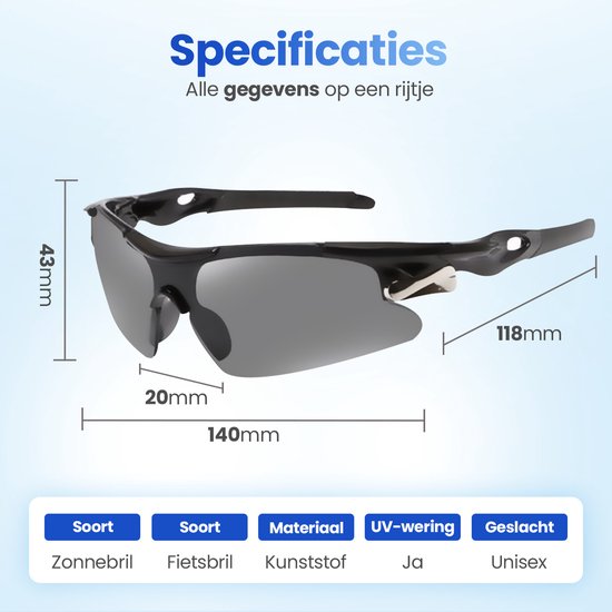 GarpexÂ® Radsportbrille - Sportbrille - Sonnenbrille Herren - Radfahren - Motorrad - Schwarzer Rahmen mit blauen Gläsern