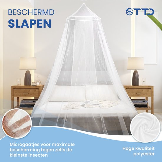 TTD® Hochwertiges XXL Moskitonetz 2 Persoons mit Reisetasche - Polyester - Waschbar in der Waschmaschine - Moskitonetz 1 Persoons - Moskitonetz Baby - Moskitonetz - Moskitonetz - 65 x 250 x 1250 cm - Inklusive Ring und Montageset