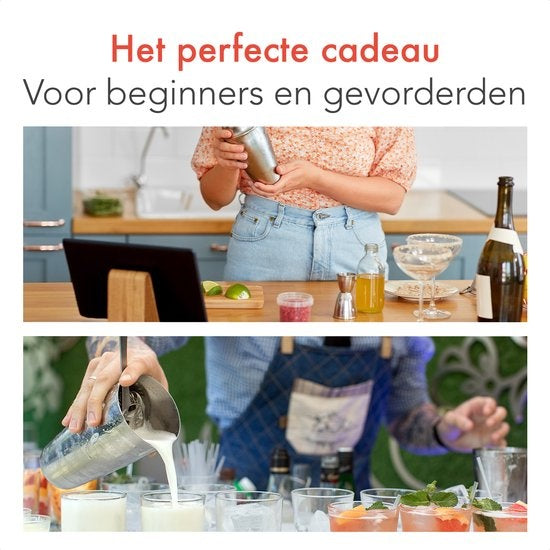 KitchenBrothers Cocktail Set mit Cocktail Shaker - 25 Teile - Deluxe Set - Geschenkverpackung - Hellbraun/Bambus