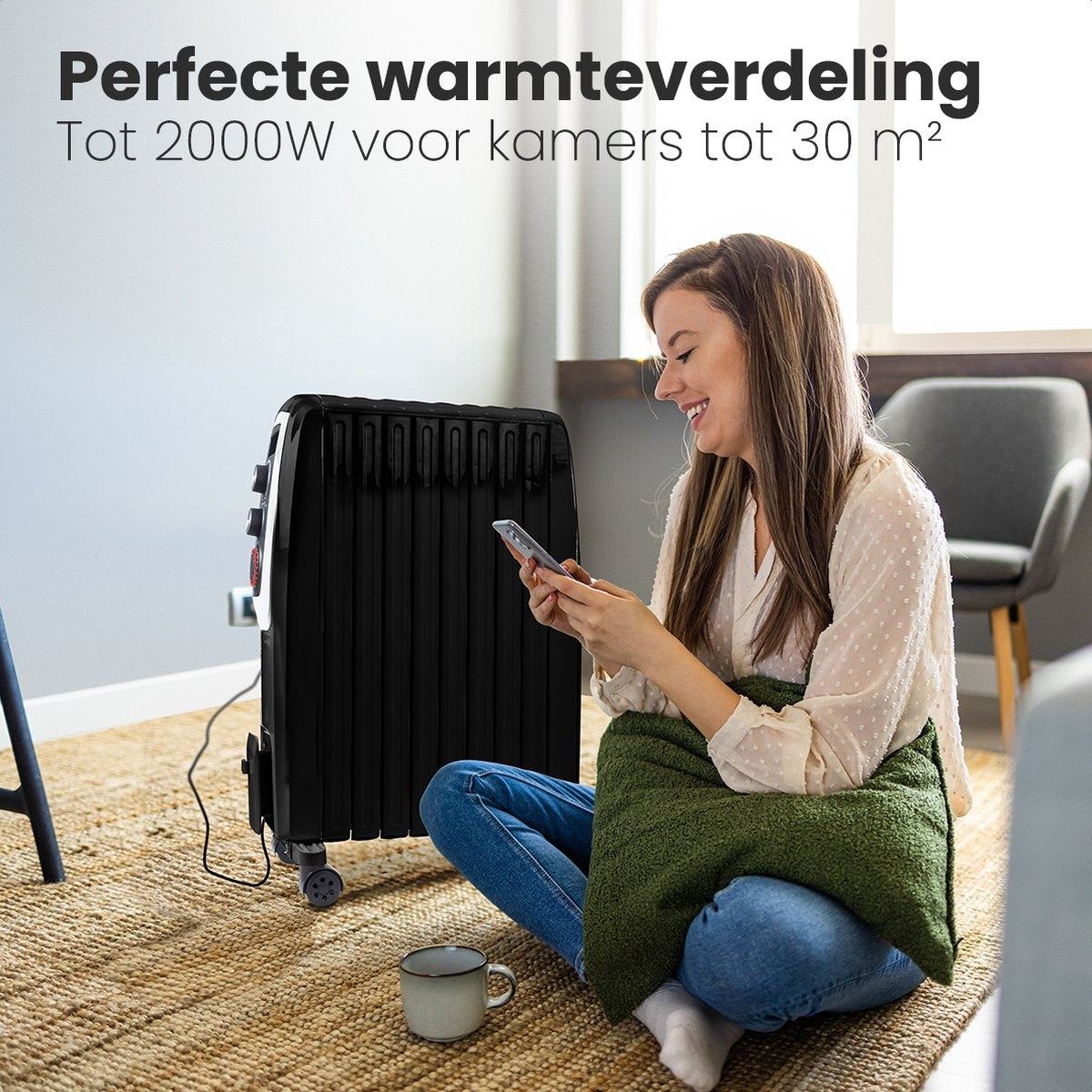 Auronic Ã–lradiator - Elektrische Heizung - Thermostat - Timer - 3 Stufen - bis zu 2000W - Schwarz