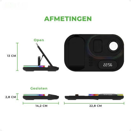 iSetchi Wireless Qi Charger 15 Watt Schnellladegerät (4-in-1) - Mit Quick Charge 3.0 Adapter, LED Uhr & LED Lampe - Qi Ladestation