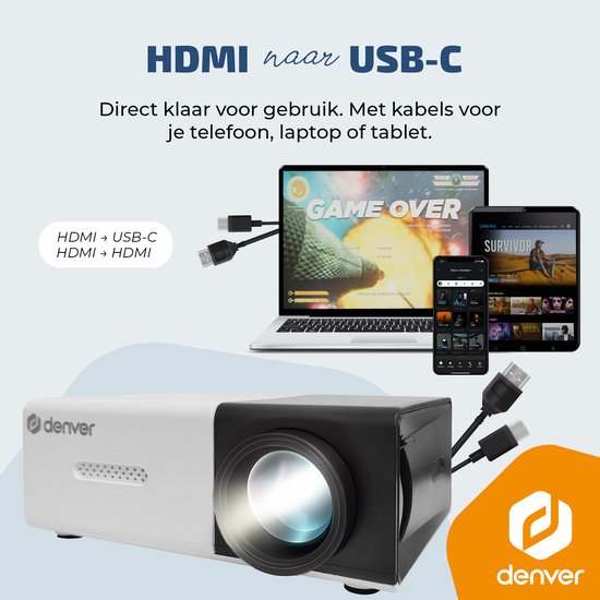 Denver Mini Beamer - Full HD 1920*1080P - 30 ANSI Lumen - Projektor - Heimkino - HDMI - USB-C