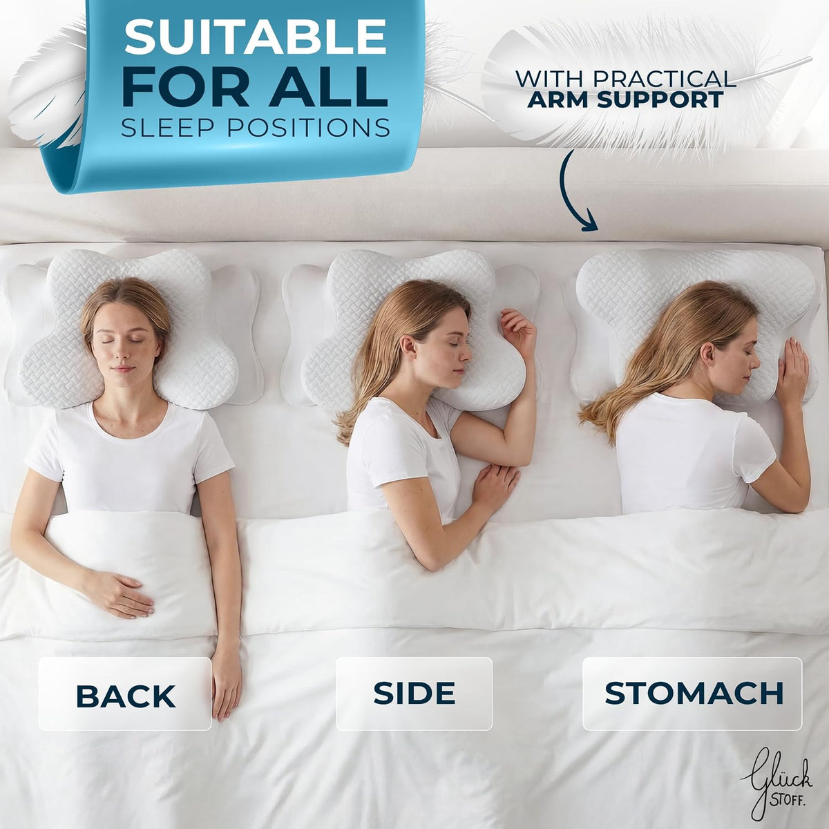Glückstoff Ergonomisches Kopfkissen aus Memory-Schaum – Ergo – Weiß