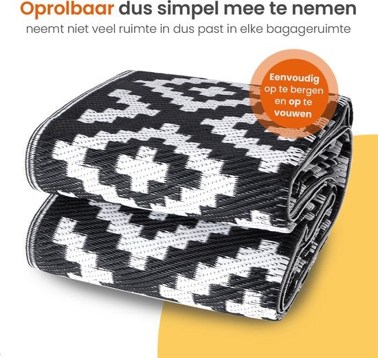 Goliving Outdoor Teppich Summer Diamond - 183x290CM - Gartenteppich - Outdoor Teppich - Teppich - Gartenteppich - Reversibel - Inkl. Tragetasche - Schwarz/Weiß