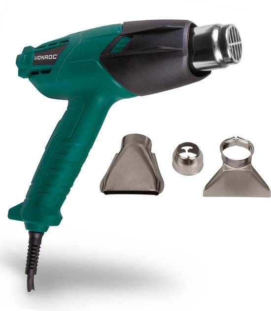 VONROC Heißluftpistole - Farbbrenner - 2000W - 3 Temperaturstufen - Inkl. Zubehör & Tasche