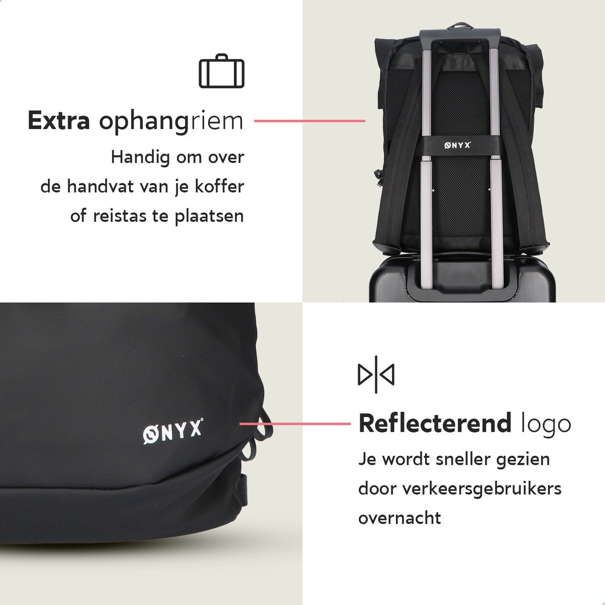 ONYX - Rolltop Rucksack - 25 bis 40 L - Mit Laptopfach - Wasserdicht und strapazierfähig - Schwarz
