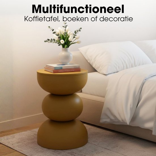 Mica Decorations Luna Beistelltisch – Runder Beistelltisch H46 x Ø32 cm – Eisen-Beistelltisch für Schlafzimmer oder Wohnzimmer – Nachttisch oder Pflanzentisch – Ockergelb