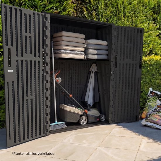 LifeGoods Gartenkabinett Vertikal - 1340L - Aufbewahrungsschrank - Wasserdicht & UV-beständig - Gartenkiste - Schwarz