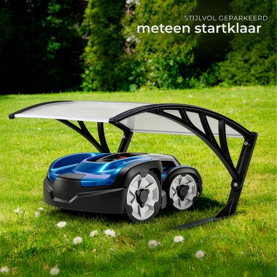 tectake® Garage für Mähroboter – Carport für Rasenmäher – Überdachung für Ladestation des Mähroboters – wetterfest – 81 x 100 x 48 cm – inklusive 4 Erdnägel – transparent