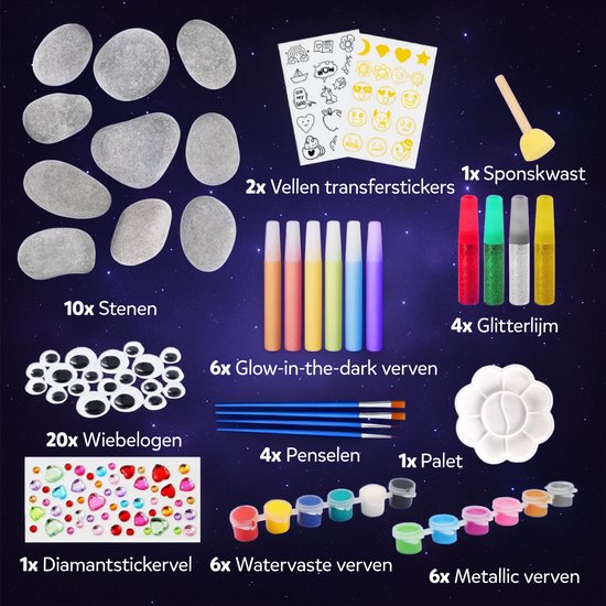 Vaive Steinmalerei 61-teilig - Glow in the Dark Happy Stones - Basteln - Bastelpackung für Mädchen & Jungen - Bastelpackungen