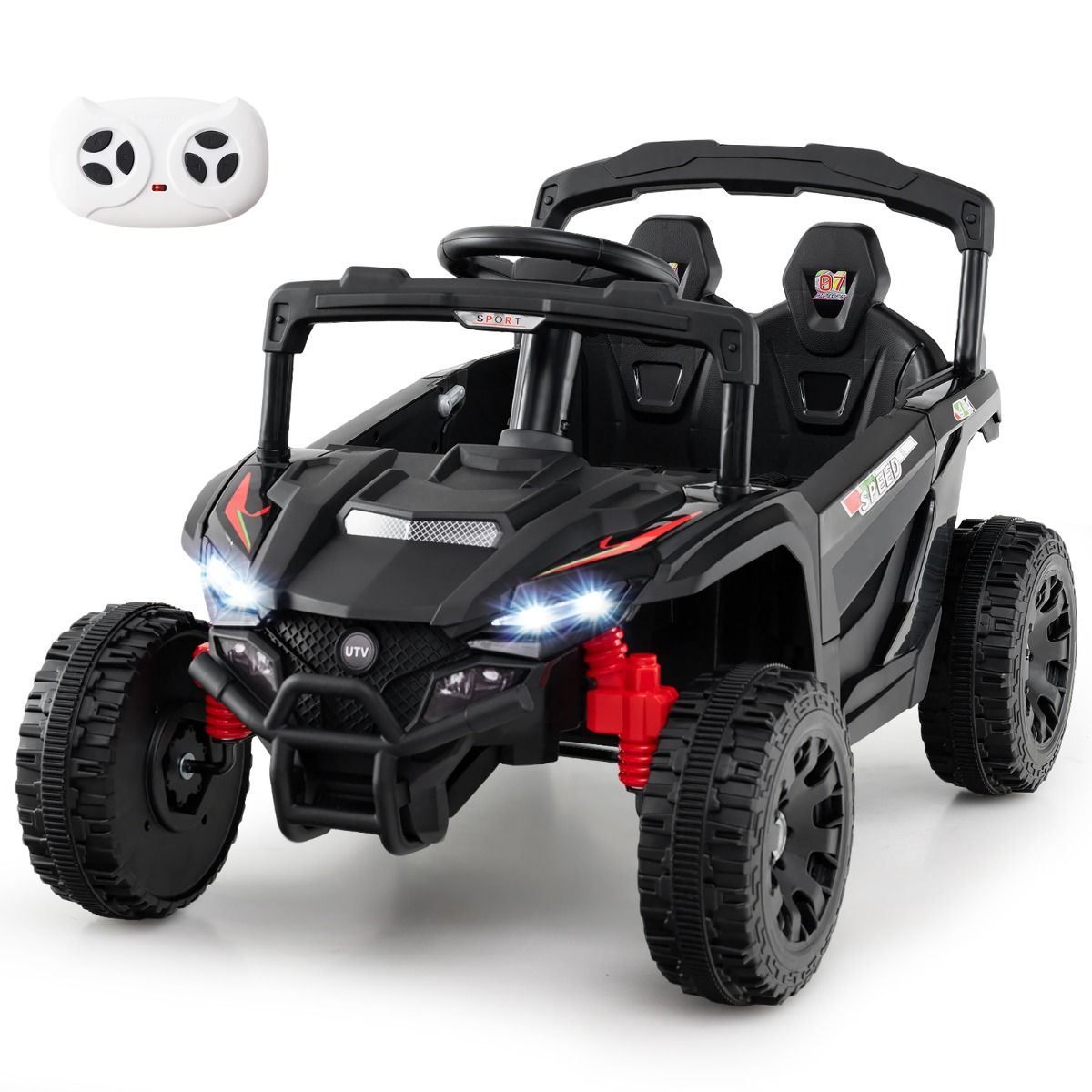 Coast Elektro-Kinderauto – 12-V-Akku – Fernbedienung – schwarzes UTV – geeignet ab 3 Jahren