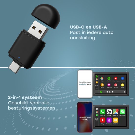 Audyn CarPlay Dongle - USB & USB-C - Geeignet für Android Auto & Carplay - CarPlay Wireless - Auto-Dongle - Drahtlos