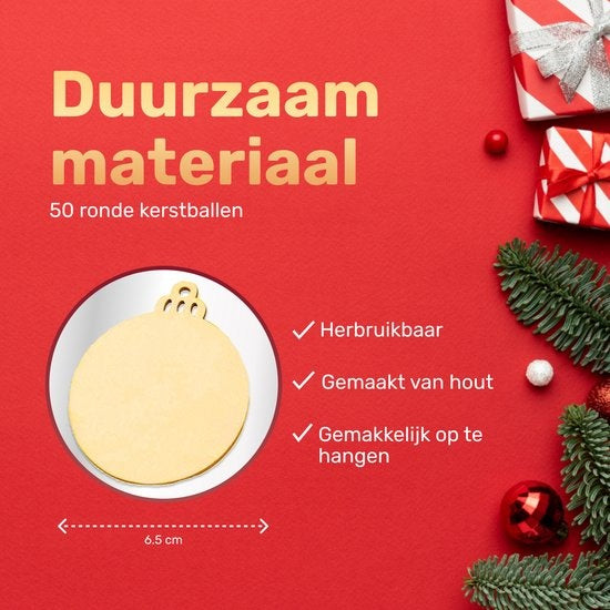 Giftmas Holz-Weihnachtskugeln - Weihnachtsdekoration für drinnen - Holz-Weihnachtskugel - Weihnachten - â€šÃ¥Ã„6,5cm - 50 Stück
