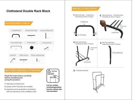 O'DADDYÂ¬Ã† Kleiderständer Metall xl - Kleiderständer schwarz - bis 25 kg pro Rohr - Doppelkleiderstange - Garderobenständer mit Schuhablage - Kleiderständer doppelt - 110 x 54 x (130-150) cm