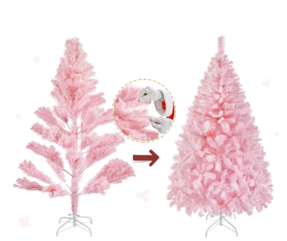 Yaheetech Kunstweihnachtsbaum 154 cm – Rosa – 398 Zweige – Zusammenklappbarer Ständer