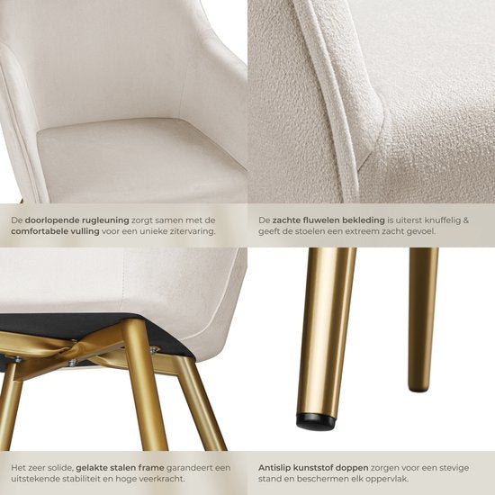 tectake® Marilyn Esszimmerstuhl - Mit Armlehnen - Eleganter Stuhl mit gepolstertem Samtsitz - Gepolstert - Goldene Metallbeine - Ergonomischer Küchenstuhl - Stuhl für Wohnzimmer, Esszimmer und Schlafzimmer - Taupe