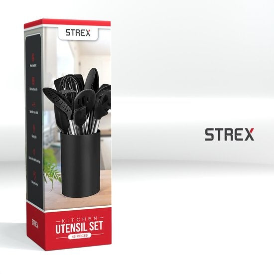 Strex Küchenutensilien-Set mit Halter 43-teilig - Hitzebeständig / BPA-frei / Silikon - Küchenutensilien