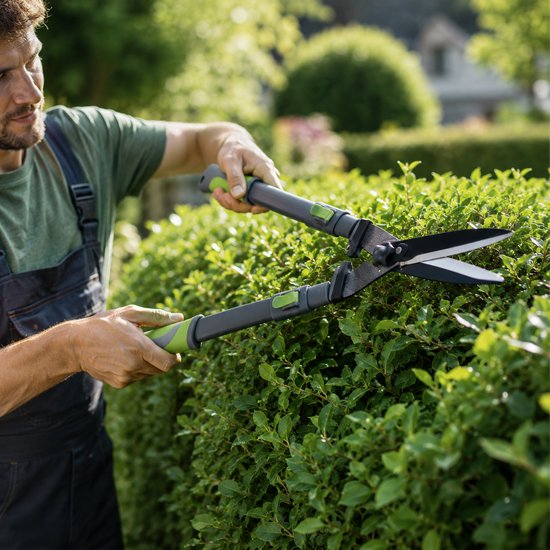 Kinzo Teleskop-Heckenschere 65–85 cm – Manuelle Heckenschere mit Antihaftbeschichtung – Ergonomische Gartenschere – Leichtes Schnittwerkzeug für Hecken und Sträucher