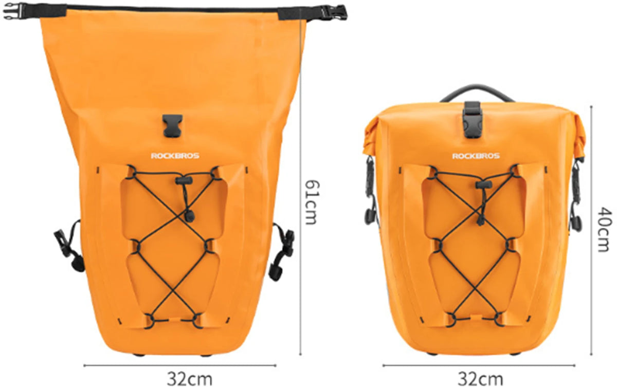 ROCKBROS Wasserdichte Fahrradtasche für den Gepäckträger – 25–32 l – Schwarz – Erweiterbar – Für E-Bikes und Mountainbikes
