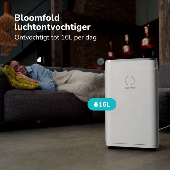 Bloomfold Luftentfeuchter - 16L pro Tag - inkl. Wasch-Trocken-Funktion - geeignet für Wohnzimmer, Schlafzimmer, Keller & Badezimmer - Luftentfeuchter - Weiß