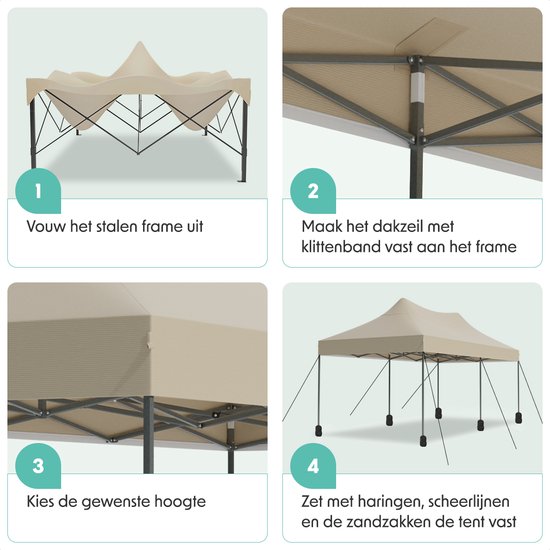 LifeGoods - Partyzelt - Faltbar - Einfacher Aufbau - Wasserdicht - Tragetasche mit Rädern - 3x6 m - Beige