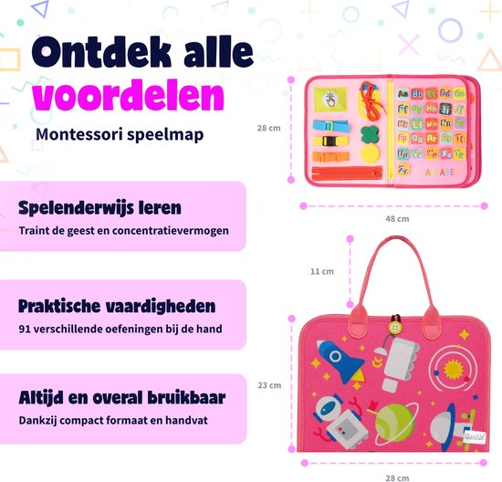 MontiPlay® Montessori-Spielzeug – Sensorisches Spielzeug – Busy Board – Montessori-Aktivitätsbuch – Lernspielzeug – Reisespielzeug – Aktivitätsbrett – Sensomotorisches Spielzeug – Spielzeug für das Auto