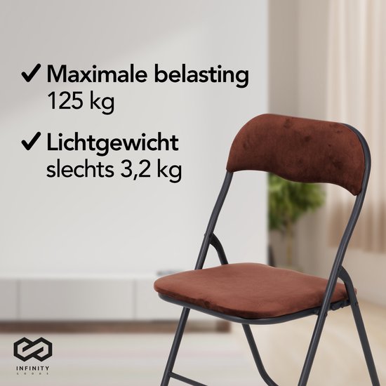 Infinity Goods Klapstoel - Vouwstoel - Fluweel - Eettafelstoel - Opklapbare Stoel - 43 x 47 x 80 CM - Stoel - Bruin