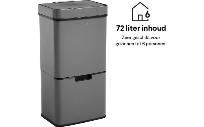 Homra - NEXO Mülleimer - 3 Fächer - 72 Liter (2x12 + 1x48 L) - mit Infrarotsensor - Edelstahl - Grau
