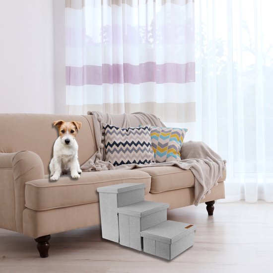 By Cee Cee Hundetreppe - Solid Model - Mit Lagerung - Für Sofa oder Bett - Bis zu 60 kg - Universal - Hellgrau