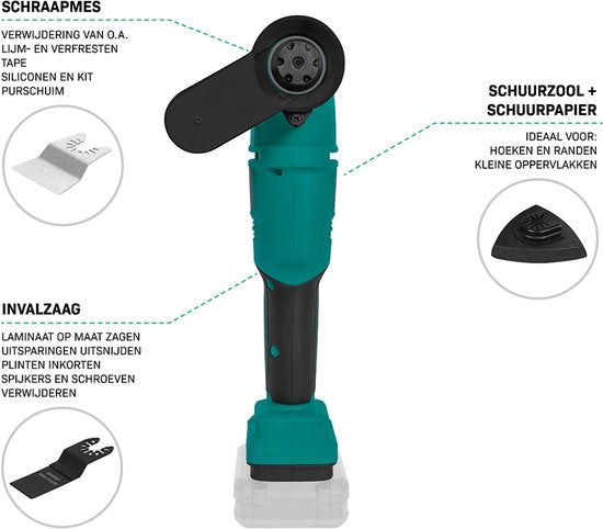 VONROC Accu Multitool 20V - mit Schaber, Kreissägeblatt, Schleifblock und Schleifpapier - 6 Geschwindigkeiten: 7.000 - 19.000 U/min - Exkl. Akku und Ladegerät