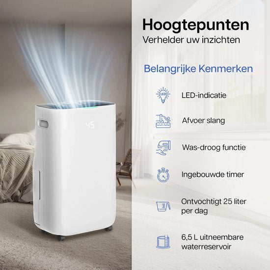 Komodo Luftentfeuchter Humi S – 25 l pro Tag – Schlafzimmer, Badezimmer, Haus & Keller – Luftentfeuchter – Wasch- und Trocknungsfunktion – Verhindert Schimmelbildung