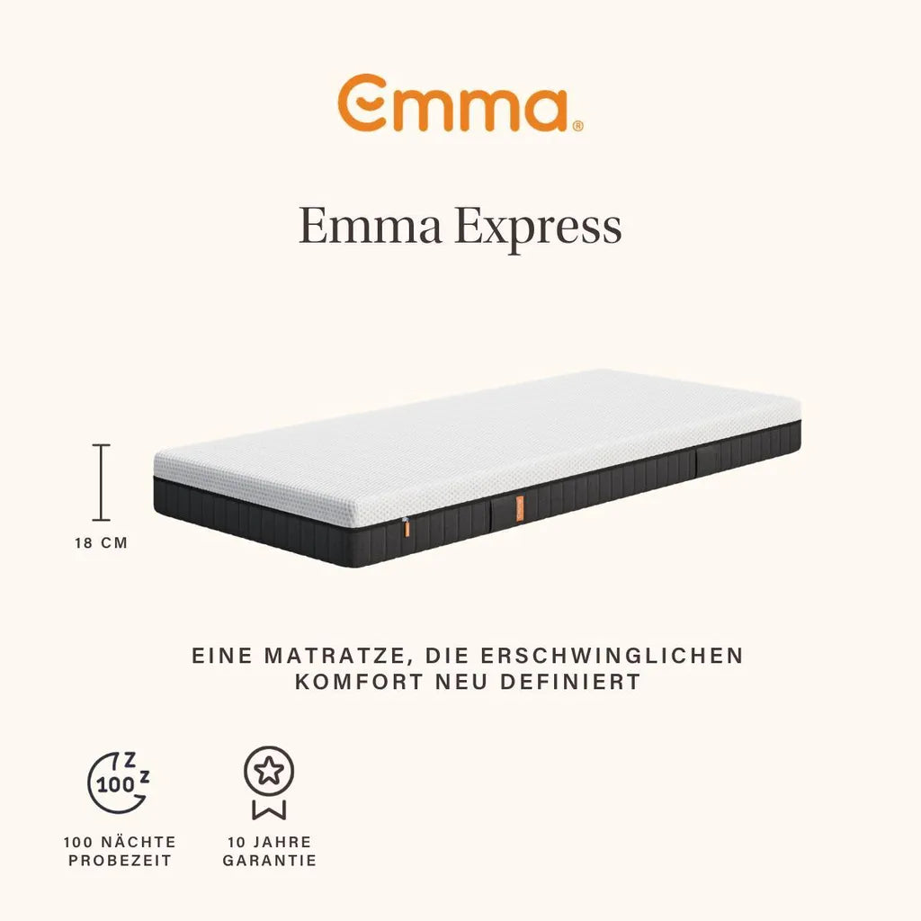 Emma Express Matratze – 180 x 200 cm – 18 cm hoch – 7 Zonen – mittlere Festigkeit – Hybrid – Weiß