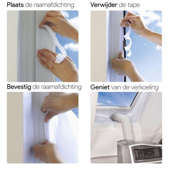 Klimaanlagen-Fensterabdichtung inklusive niederländischer Anleitung - Gegen Insekten - Transparent - 400cm