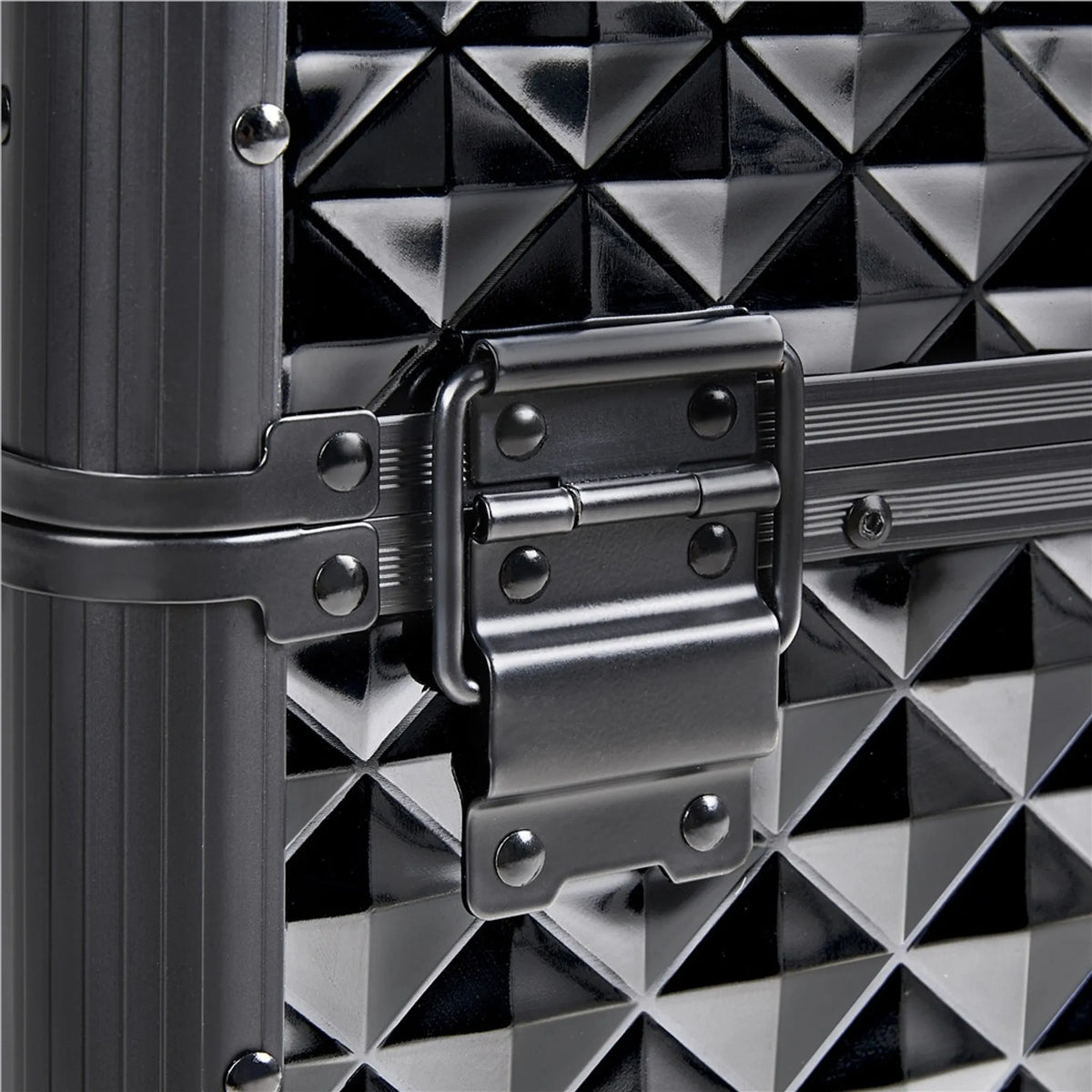 Yaheetech Schminkkoffer auf Rädern - mit 2 Schubladen und ausziehbarem Griff und rautenförmiger Dekoration - für Kosmetikerinnen und Nageltechnikerinnen - schwarzes Metall und MDF - 34,5 x 24,5 x 58 cm