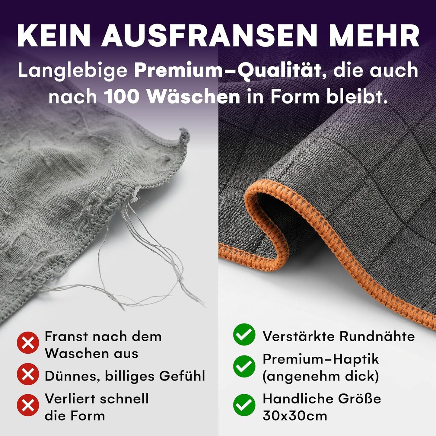 Lavandola® 6er-Pack Carbon-Mikrofasertücher für Fenster, 30 x 30 cm – 450 g/m² – streifenfrei & besonders saugfähig – Glas, Spiegel & Auto