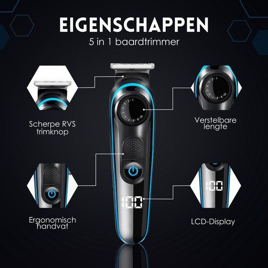 5-in-1-Barttrimmer für Männer - 5 austauschbare Aufsätze - Bart- und Körperschneider - Body Groomer - Nasen- und Ohrentrimmer
