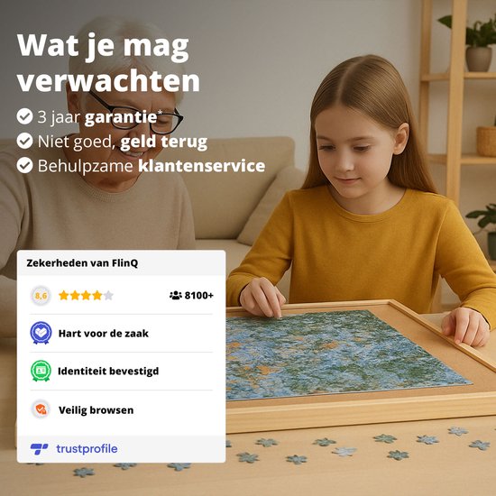 FlinQ Puzzlebrett mit Aufbewahrungssystem - Puzzlebrett mit Schutz - 6 Schubladen und Sortierfächer für 1500 Teile - Holzpuzzlematte - Puzzletisch - Porta-puzzle - 89x68.7x4 cm