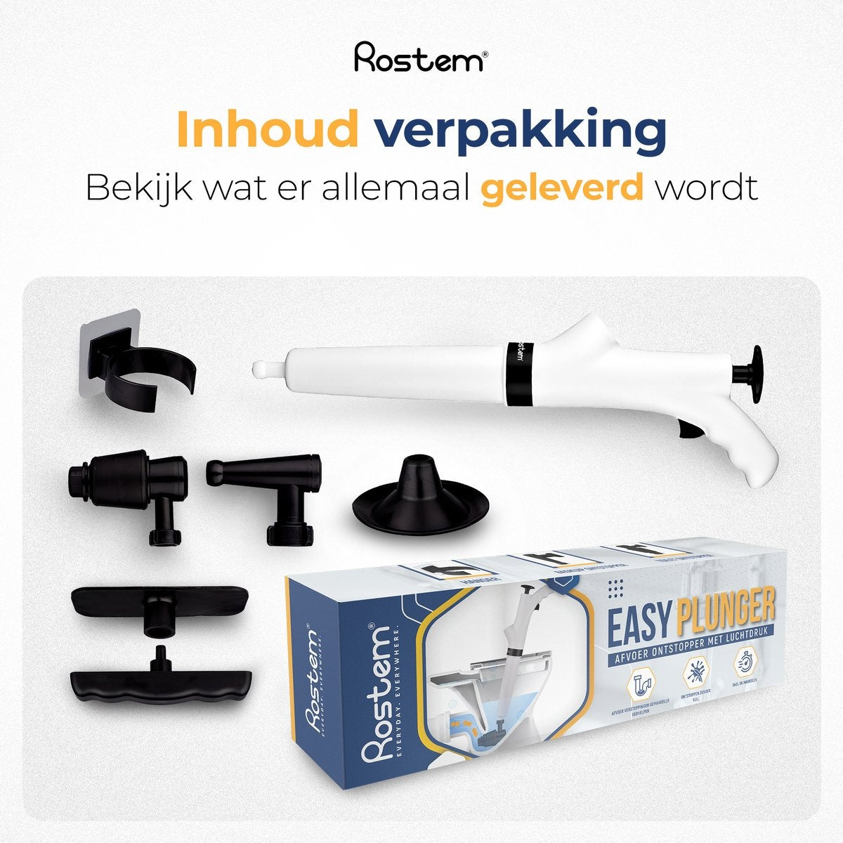 Rostem Abfluss-Entblocker – Toiletten-Entblocker – Hochdruck-Entblocker – Waschbecken-Entblocker – Weiß